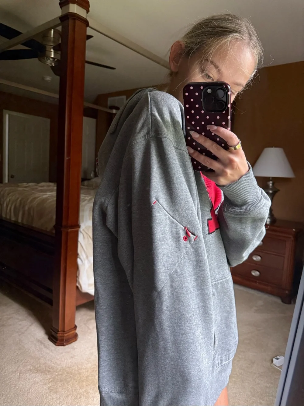 Nike Gray Hoodie with Red Letter Patch - Women's Pullover